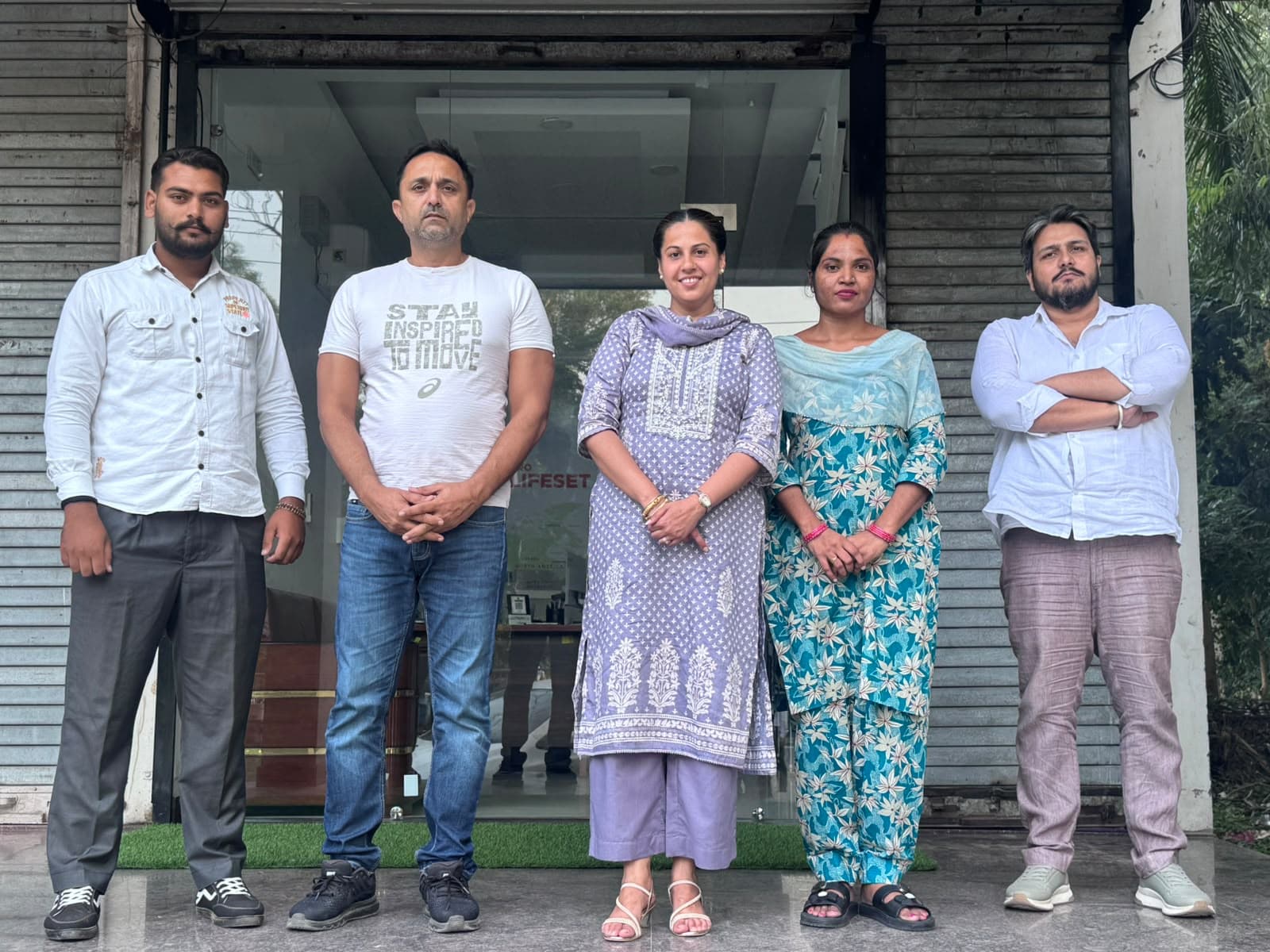 The Pro Lifeset Overseas team outside the Patiala office